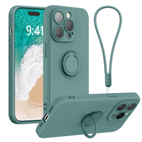 1 x RAW Customer Returns Galful iPhone 15 Pro Max Case Silicone with Strap, Slim Cell Phone Case with Stand Protective Case Magnetic Shockproof Scratch-Resistant Slim Case 360 Degree Holder Ring Cover in Microfiber-Dark Green - RRP €21.6