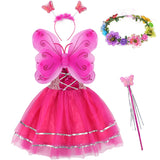 1 x RAW Customer Returns Tacobear Pack of 5 Fairy Costume Children with Fairy Wings Fairy Dress Flower Wreath Hair Butterfly Fairy Headband Hair Band Fairy Wand Halloween Party Princess Fairy Costume Accessories for Girls Dark Pink  - RRP €27.53