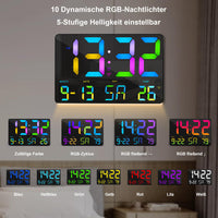 1 x RAW Customer Returns SZELAM Digital Clock Large Display, 11.3 Digital RGB Wall Alarm Clock with Radio Remote Control, LED Oversized Wall Clock with Date Temp, Dual Alarm, Night Light Mode, Snooze Alarm Clock for Home Bedroom Black  - RRP €41.34