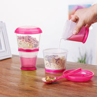 1 x Brand New Muesli To Go, Muesli Container, Muesli on the go Muesli Box Storage Container Cups Milk Yoghurt Keeper Holder with Spoon Pink  - RRP €22.14