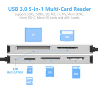 1 x RAW Customer Returns Rytaki USB3.0 Card Reader, 6-in-1 Aluminum USB 3.0 Card Reader, USB 3.0 High Speed TF SD MS M2 XD CF Memory Card Solt Combo Adapter, Compatible with Windows, Vista Mac OS - RRP €20.29