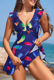 1 x Brand New SHEKINI Women s One Piece Swimsuit V-Neck Ruffle Retro Tummy Control Swimsuit Women s Bathing Suit Dark Blue L - RRP €36.95