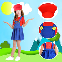 9 x RAW Customer Returns BITOWO Mario Costume Children Girls 104 116 112 128 134 140 146 152 Costume Children Dress with Mario Hat Mustaches Gloves Mario Costume Children for Halloween Carnival Cosplay M - RRP €108.9