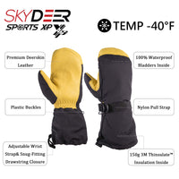 1 x Brand New SKYDEER Ski Mittens Gloves with Waterproof Genuine Deerskin Leather and 3M Thinsulate Insulation Cotton SD8649T XL  - RRP €39.31