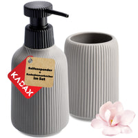 1 x RAW Customer Returns KADAX Bathroom Accessories, Ceramic Bathroom Set, Bathroom Tumbler, Soap Dispenser, Toilet Brush, Bathroom Accessories Set, Bathroom Equipment Set Grey, 2  - RRP €20.16