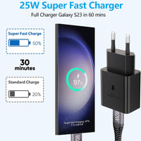 1 x RAW Customer Returns 2-Pack 25W USB C Charger with 2M Nylon Charging Cable Type C Charging Cable For Samsung Galaxy S24 S23 S22 S21 S20 Ultra Z Flip 5 4 Z Fold 5 4 5G S21FE A54 A53 Note20 S10, Fast Charger for Samsung - RRP €20.72