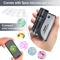 1 x RAW Customer Returns BEBANG 60x-120x Pocket Microscope, Handheld Mini Microscope for Kids with LED Illuminated Zoom, Portable Microscope for Children Students Adults Microbiological Observation Preschool - RRP €29.99