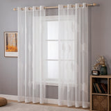 1 x RAW Customer Returns MIULEE Curtains with White Leaves Pattern, Beautiful Embroidery Curtain Transparent, Decoration Eyelet Curtains for Living Room, Eyelet Curtain Transparent, Set of 2 Modern Bedroom Curtains, 2 x H225 x W140 cm - RRP €30.24