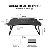 1 x RAW Customer Returns A3A ACADGQ Laptop Table, Laptop Bed Table Foldable, Notebook Table with 4 USB Charging Ports, Drawer, PAD Stands, Cup Slot, for Bed, Sofa, Floor 60 x 40 cm, Black  - RRP €35.4