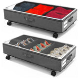 1 x RAW Customer Returns Pack of 2 underbed storage boxes 49L underbed chest of drawers with wheels lid metal frame bed box organizer storage bag foldable underbed box for clothes shoes blankets bed linen gray  - RRP €46.28