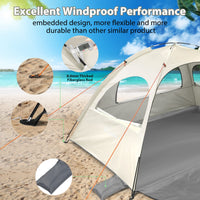 1 x RAW Customer Returns MoopGou beach tent, portable beach tent for 2-4 people, baby beach tent with UV protection 50 , beach tent with 3 ventilated windows, quick assembly, easy to carry umbrella beach tent white  - RRP €48.99