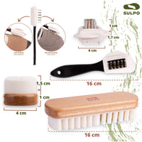 1 x RAW Customer Returns SULPO shoe brush set - 7-piece shoe cleaning set - leather cleaning brushes - 2 crucible brushes - 2 polishing brushes - 1 dirt brush - 1 brush with brass and nylon bristles - 1 crepe brush nubuck leather - RRP €14.44