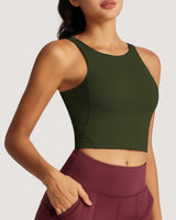 1 x RAW Customer Returns QUEENIEKE Sports Bra Women s Wireless Backless Padded Longline Sports Bra High Neck U Back Medium Strong Hold Fitness Gym Yoga Crop Top Duck Green S - RRP €27.22