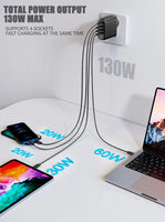 1 x RAW Customer Returns 130W USB C charger, Type C PD 100W QC 30W PPS GaN power supply with 100W fast charging cable 4-port USB C power supply for MacBook Pro Air, Dell XPS 15, Google, iPhone 14 13, iPad Pro, Galaxy S22, S21 - RRP €75.99