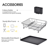 1 x RAW Customer Returns Urackify Dish Drainer with Drip Tray, Large Capacity Dish Rack, Drainer Dish with External Cutlery Holder, Removable Draining Board, Cup Holder for Kitchen - RRP €25.99