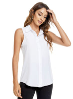 1 x RAW Customer Returns Atnlewhi Women s Sleeveless Button Shirt Blouse Basic Collar Work Office Stretch Formal Casual Blouses - White - M - RRP €24.99