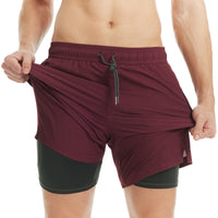 1 x Brand New MaaMgic swim shorts for men, swim shorts with compression 2 in 1 7 quick-drying beach pants, men s short swimming shorts with inner pants, zip pocket XS-XXL, wine red, dark green 7,XS - RRP €27.6