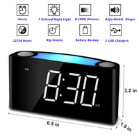 1 x RAW Customer Returns Digital Loud Alarm Clock for Kids Bedroom, 7-Color Night Light, Large LED Display with Adjustable Brightness, Battery Backup, 2 USB Chargers, Snooze for Boys Girls Teens Bedside Table - RRP €24.08