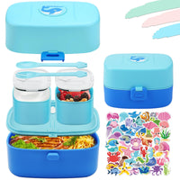 1 x RAW Customer Returns YINSHENYS children s lunch box, with compartments, bento box, BPA-free, leak-proof, waterproof, colorful, including cartoon stickers, lunch box for kindergarten and school children, snacks on the go box blue  - RRP €10.07