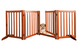 1 x RAW Customer Returns Wooden safety gate with gate, free-standing foldable dog gate for dogs, stair gate, dog barrier, flexible door safety gate with 2 support feet, pinewood playpen 4 panels - RRP €92.99