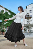 1 x RAW Customer Returns Women s Medieval Skirt High Waist Double Layer Ruffle Hem Long Casual Skirts Dark Rose Red XL - RRP €41.69