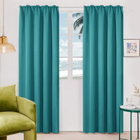 1 x RAW Customer Returns Deconovo opaque curtains with thermal ruffle tape, 220x140 cm height x width , turquoise, set of 2 - RRP €30.42