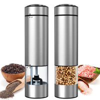 1 x RAW Customer Returns innhom Electric Salt and Pepper Mill Set of 2 Battery Operated Pepper Mills, Stainless Steel Adjustable Coarseness Electric Spice Mill, Automatic Grinding with LED Light - RRP €22.78