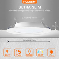 1 x RAW Customer Returns ALUSSO LED recessed spotlights 230V flat 15W ceiling spots warm white neutral white cold white adjustable IP44 ceiling spots recessed lights recessed spots ceiling spotlights for bathroom kitchen living room, set of 6 - RRP €50.29