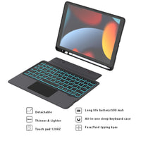 1 x RAW Customer Returns ROOFEI keyboard case for iPad 10.2 inch 9 8 7 generation - 2021 2020 2019 , iPad Air 3 iPad Pro 10.5 -Removable keyboard with touchpad 7 colored lighting kickstand -German QWERTZ layout - RRP €74.99