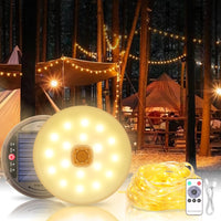 1 x RAW Customer Returns FLSEPAMB 130 LED 12M Solar Camping Fairy Lights Rollable 3 In 1 Multifunctional, 3600 Mah Camping Lamp Solar with Power Bank, SOS Lighting Function Camping Accessories Balcony Decoration Solar USB Charging - RRP €24.49