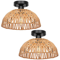 1 x RAW Customer Returns LIGKIN 2 pieces vintage boho rattan lamp ceiling light hanging lamp, E27 metal braided lampshade ceiling lamp, diameter 25 cm rustic industrial ceiling lights for bedroom kindergarten corridor - RRP €43.36