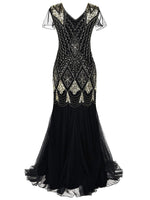 1 x RAW Customer Returns Feynman Women s 1920s Evening Dress V-Neck Sequin Fringe Retro Long Sleeve Glitter Sexy Long Sleeve Cocktail Party Wedding Dress Black, XL  - RRP €39.79