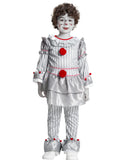 1 x Brand New IKALI Kids Clown Costume Halloween Creepy Masquerade Costume Gray Clown Suit Skiller for Boys and Girls 3-10 Years - RRP €21.99