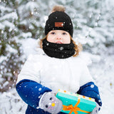 1 x RAW Customer Returns JFAN Children s Winter Knitted Hat with Pom Warm Ski Cap Bobble Hat Single Ball Knitted Hat Bib Winter Set Black 2 - RRP €27.6