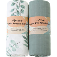 1 x RAW Customer Returns LifeTree Baby Swaddle Blankets Made of Cotton and Bamboo, Large Muslin Cloth, 120x120cm Muslin Diapers Baby Blankets for Boys and Girls, Burp Cloths Baby Solid Eucalyptus Plants Design - RRP €29.34