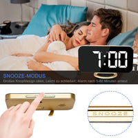 2 x RAW Customer Returns Digital Bedside Alarm Clock, 7 LED Mirror Alarm Clock, with 2 USB Charging Ports, Snooze Mode, Automatic Brightness Adjustment, Easy to Set Up Desk Clock for Home Office Gold  - RRP €44.36