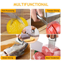 5 x Brand New Food Slice Assistant, onion holder slices, onion holder, onion cutter, stainless steel meat needle, stainless steel onion cutter holder, suitable for onion, tomato, potato, lemon, meat - RRP €102.0