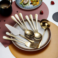 1 x RAW Customer Returns HOMQUEN Gold 10-piece serving cutlery set, stainless steel serving utensil set, with slotted serving spoon, serving spoon, cake server, serving fork, soup ladle - RRP €18.98