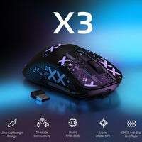 1 x RAW Customer Returns VGN Game Power x Attack Shark X3 Superlight Wireless Gaming Mouse, 49g Ultralight Esports Mouse, 26000DPI, PAW3395 Sensor, 2.4G BT Wired, G502, Griptape Set, Up to 200 Hours Battery, Black - RRP €52.98