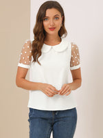 1 x RAW Customer Returns Allegra K Women s Puff Sleeve Vintage Peter Pan Collar Top Mesh Polka Dots Top Blouse White S - RRP €38.99