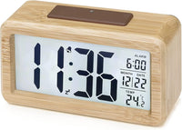 1 x RAW Customer Returns aboveClock Digital alarm clock, wood with sensor module, table clock with large display, date, temperature display, night light, digital clock with snooze module battery not included  - RRP €17.94