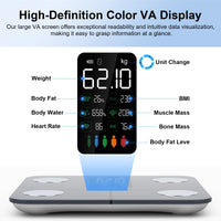 1 x RAW Customer Returns Healthkeep Body Fat Scale Personal Scale Digital Scale with Body Fat and Muscle Mass for 15 Body Data Heart Rate Monitor People with Large VA Screen With APP for iOS and Android - RRP €60.99