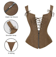 1 x RAW Customer Returns Charmian Women s Renaissance Lace Up Vintage Boned Bustier Corset with Garters Brown Large - RRP €45.37