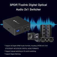 1 x RAW Customer Returns Portta Toslink 2x1 Switch SPDIF Digital Optical Audio Toslink 2x1 Switch with Remote Control - 2 Inputs 1 Output Support 5.1CH LPCM2.0 DTS Dolby-AC3 for PS3 DVD Player and Audio Amplifier - RRP €19.67