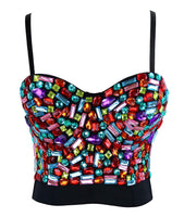 1 x RAW Customer Returns Charmian Women s Colorful Rhinestone Push Up Bra Clubwear Party Bustier Crop Top Valentines Bra Top Black Large - RRP €57.6