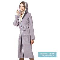 1 x RAW Customer Returns Twinzen Women s Bathrobe Cotton Taupe - Cotton Velor - Women s Bathrobe Velor Ultra Soft OekoTex Women s Bathrobe - Size M - RRP €49.99