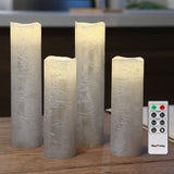 1 x RAW Customer Returns Rhytsing 4 flameless LED wax candles silver rustic design with remote control and timer function, including batteries - D 5 cm - RRP €28.22