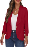 1 x RAW Customer Returns PrinStory Blazer For Women 3 4 Ruched Sleeve Blazer Business Office Blazer Suit Sporty Jack Trench Coat Red, EU 34-36  - RRP €33.26