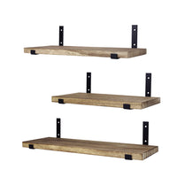 1 x RAW Customer Returns WONOS Wall shelves 3 Piece Wooden Hanging Shelves Kit with Metal Brackets Wooden shelves for wall decoration and as a bookcase Wall shelf Burnt finish Charred black - RRP €29.99