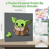 1 x Brand New NAIMOER Framed Paint by Numbers for Kids, 4Pack Paint by Numbers Canvas for Adults, Yoda Painting Kit for Kids, Acrylic Painting with Wooden Easel and Velcro 8x8inch  - RRP €19.2